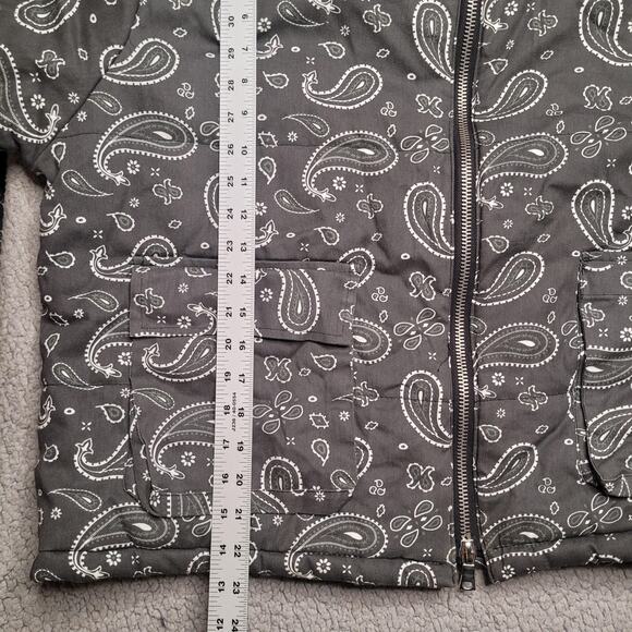 MNML Jacket Mens Large Black Bandana Paisley Quilted Puffer Zip Stand Collar - Picture 6 of 8